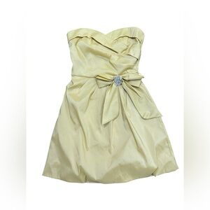 Teeze me light gold shimmery strapless bow rhinestone bubble dress. Sz.9